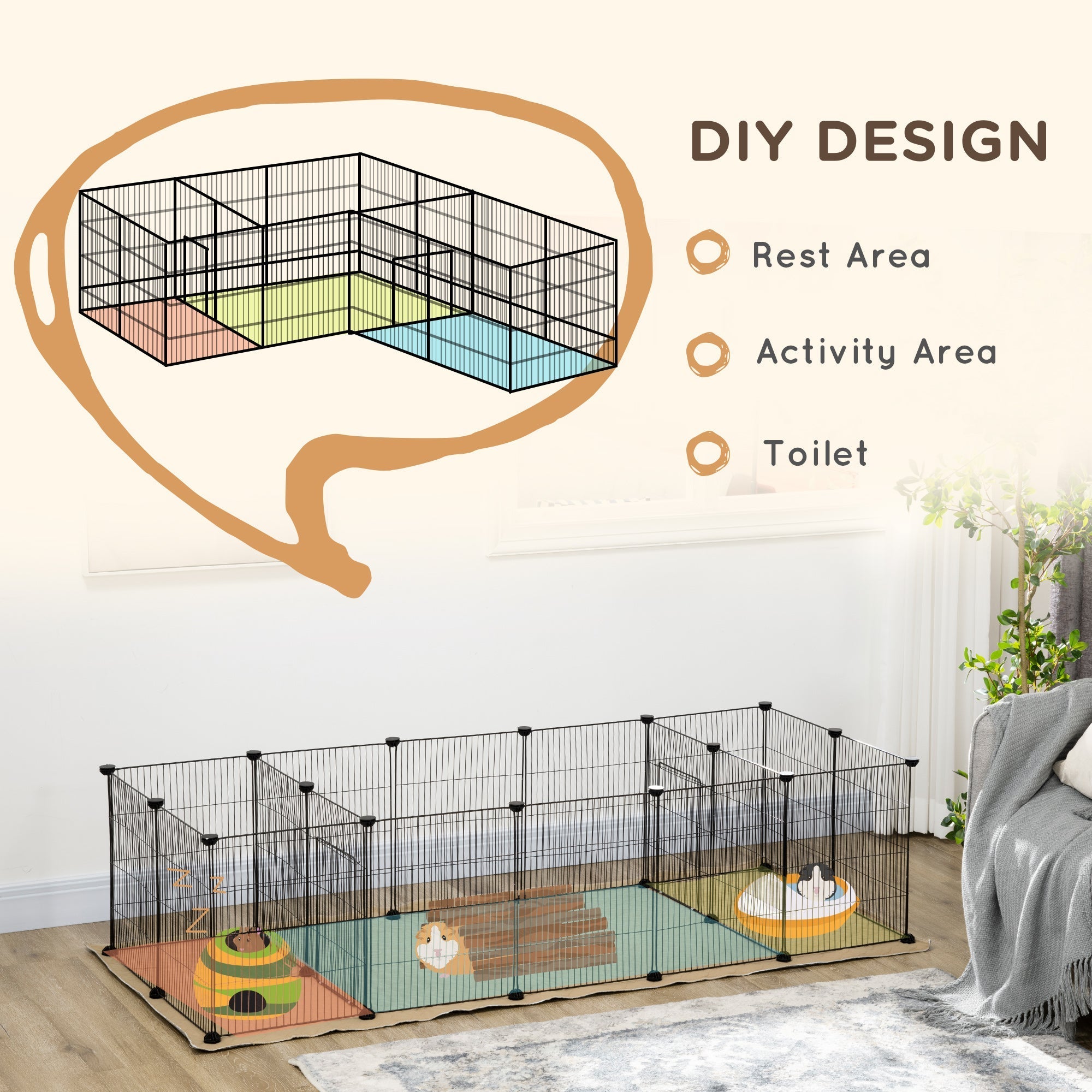 18 Panels Small Animal Cage w/ Water-resistant Mat, Doors, Guinea Pig Playpen, Portable Metal Wire for Hedgehogs Houses & Habitats   at Gallery Canada