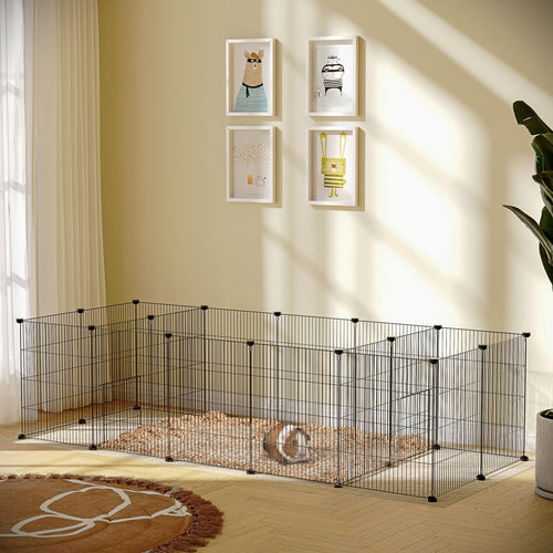 18 Panels Small Animal Cage w/ Water-resistant Mat, Doors, Guinea Pig Playpen, Portable Metal Wire for Hedgehogs
