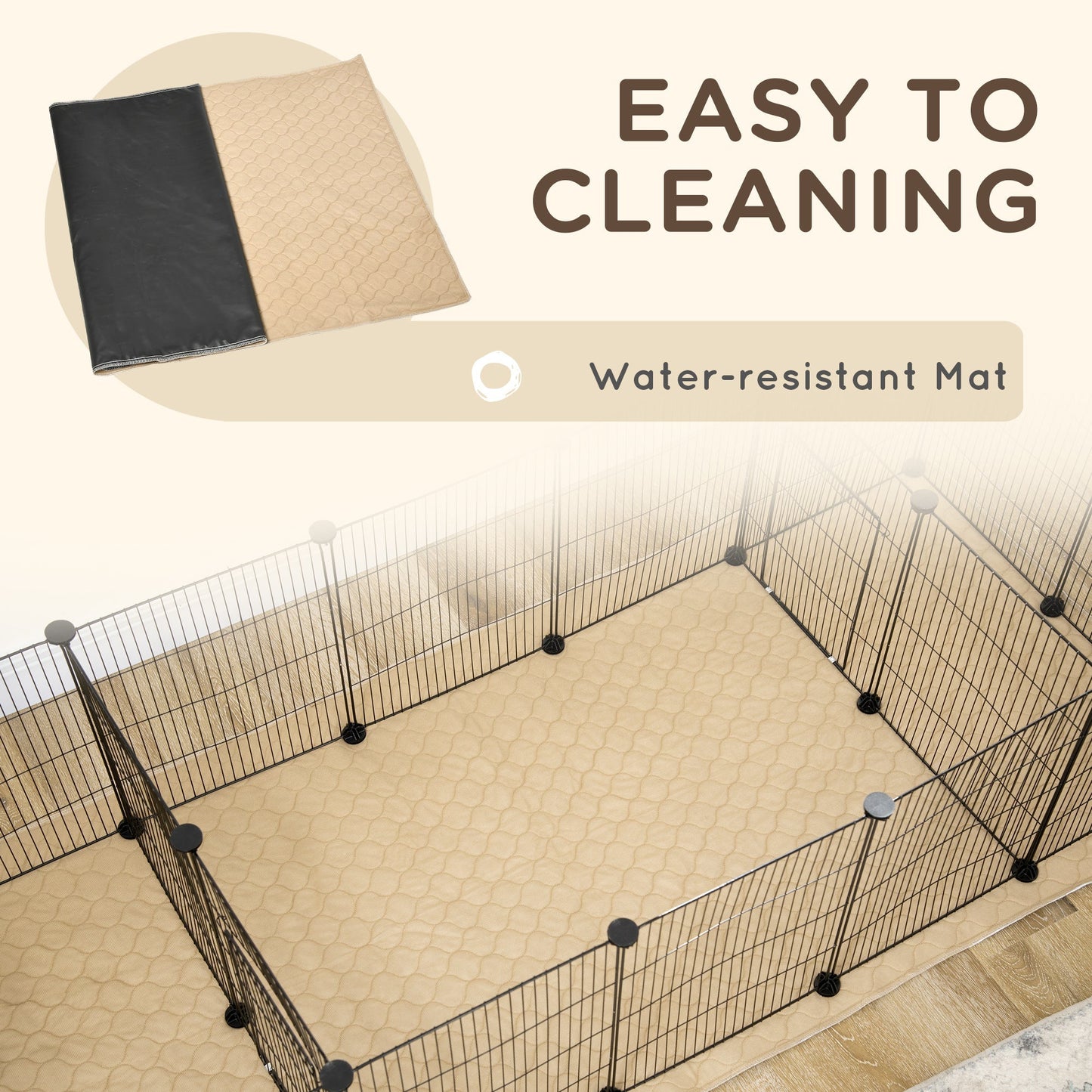 18 Panels Small Animal Cage w/ Water-resistant Mat, Doors, Guinea Pig Playpen, Portable Metal Wire for Hedgehogs - Gallery Canada