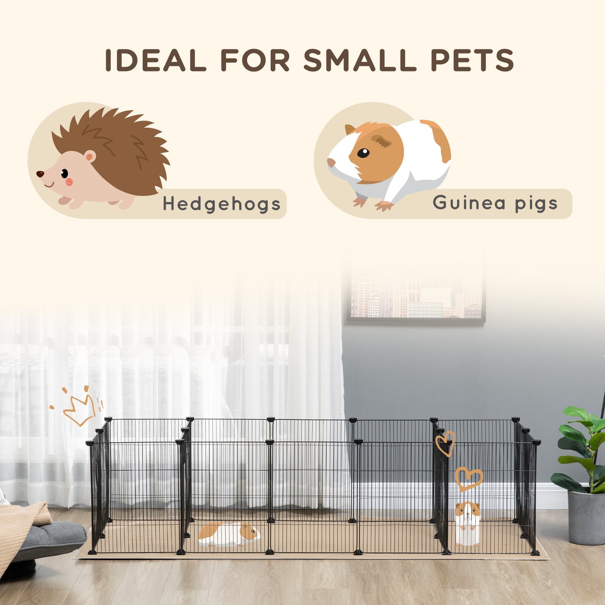 18 Panels Small Animal Cage w/ Water-resistant Mat, Doors, Guinea Pig Playpen, Portable Metal Wire for Hedgehogs - Gallery Canada