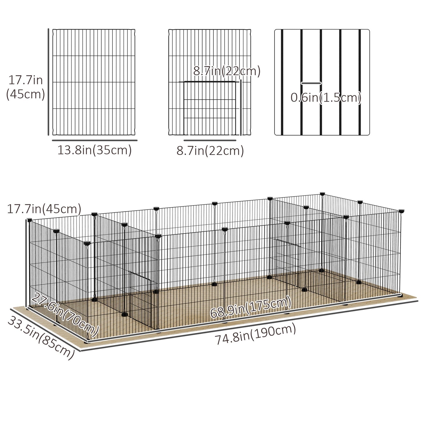 18 Panels Small Animal Cage w/ Water-resistant Mat, Doors, Guinea Pig Playpen, Portable Metal Wire for Hedgehogs - Gallery Canada