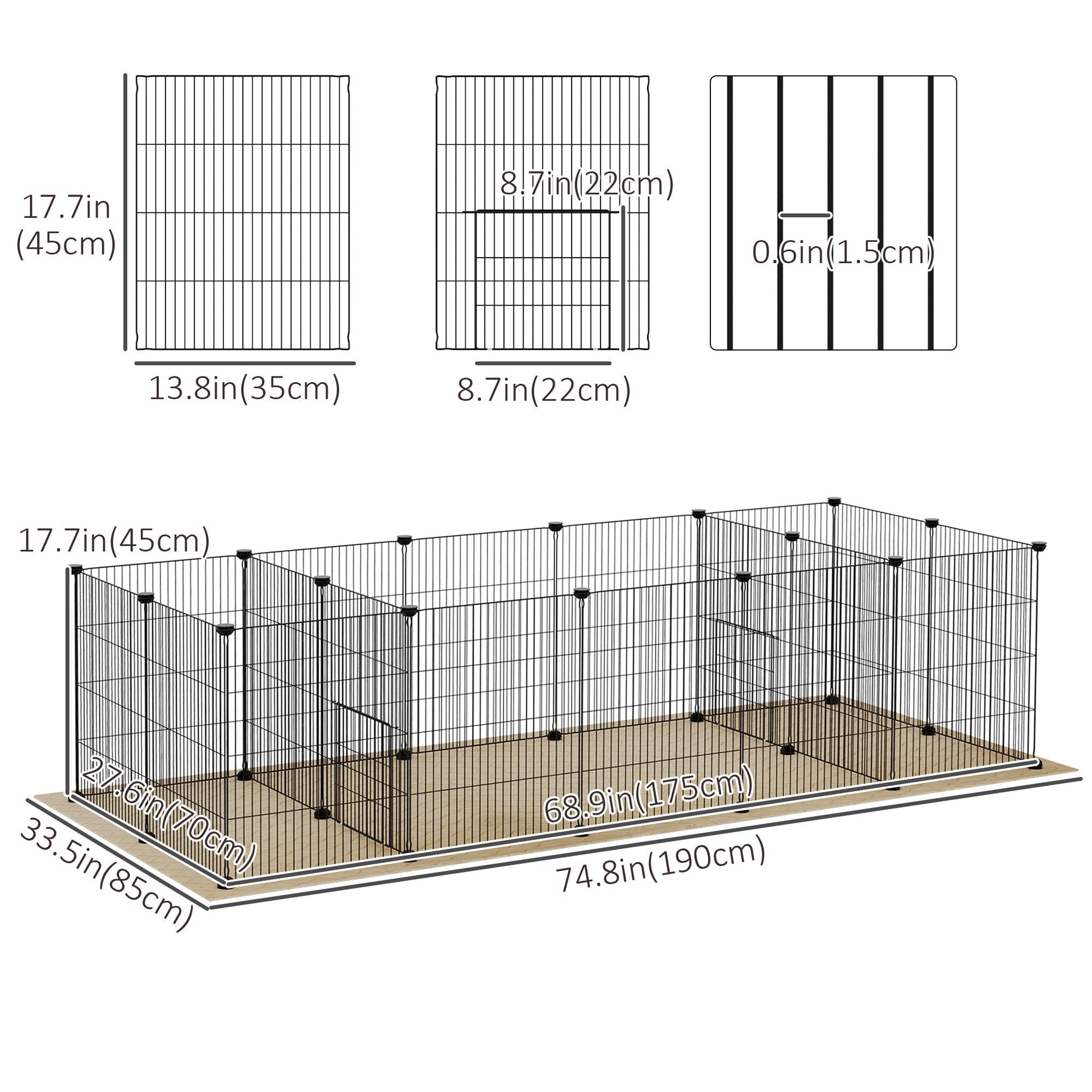 18 Panels Small Animal Cage w/ Water-resistant Mat, Doors, Guinea Pig Playpen, Portable Metal Wire for Hedgehogs - Gallery Canada