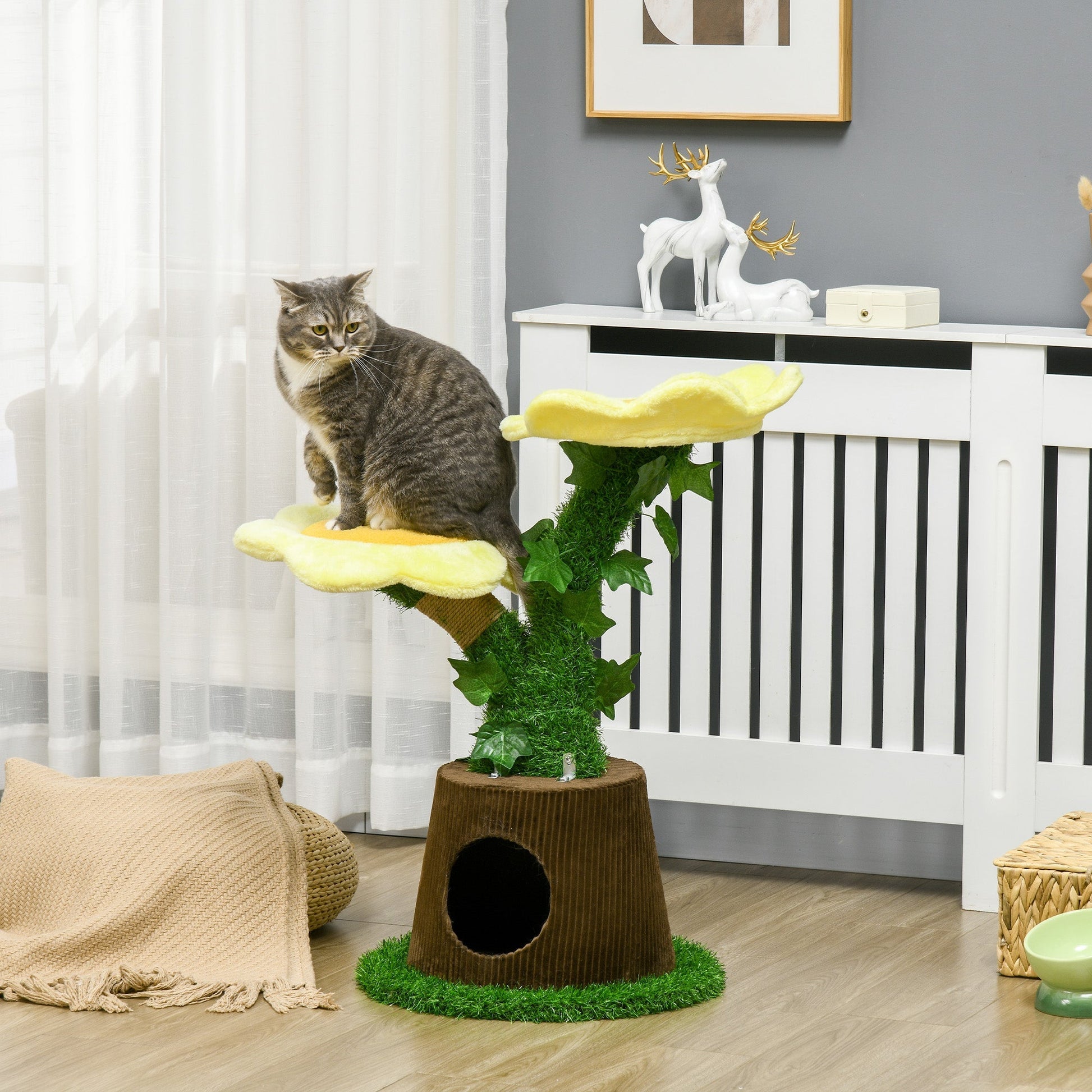 18" Plush Cat Tree with Flower Platforms, Condo, Scratching Posts, Green Cat Towers   at Gallery Canada