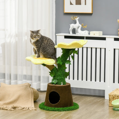 18" Plush Cat Tree with Flower Platforms, Condo, Scratching Posts, Green Cat Towers   at Gallery Canada