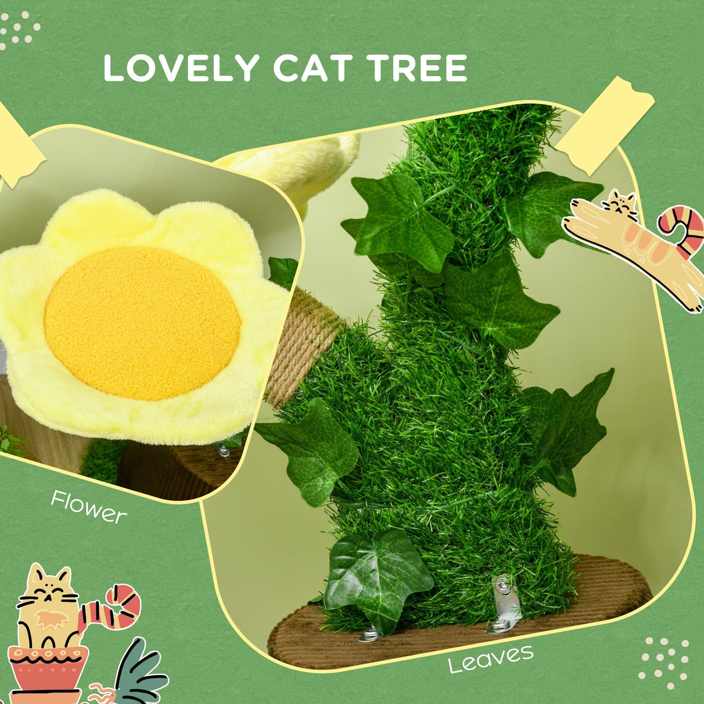 18" Plush Cat Tree with Flower Platforms, Condo, Scratching Posts, Green Cat Towers   at Gallery Canada