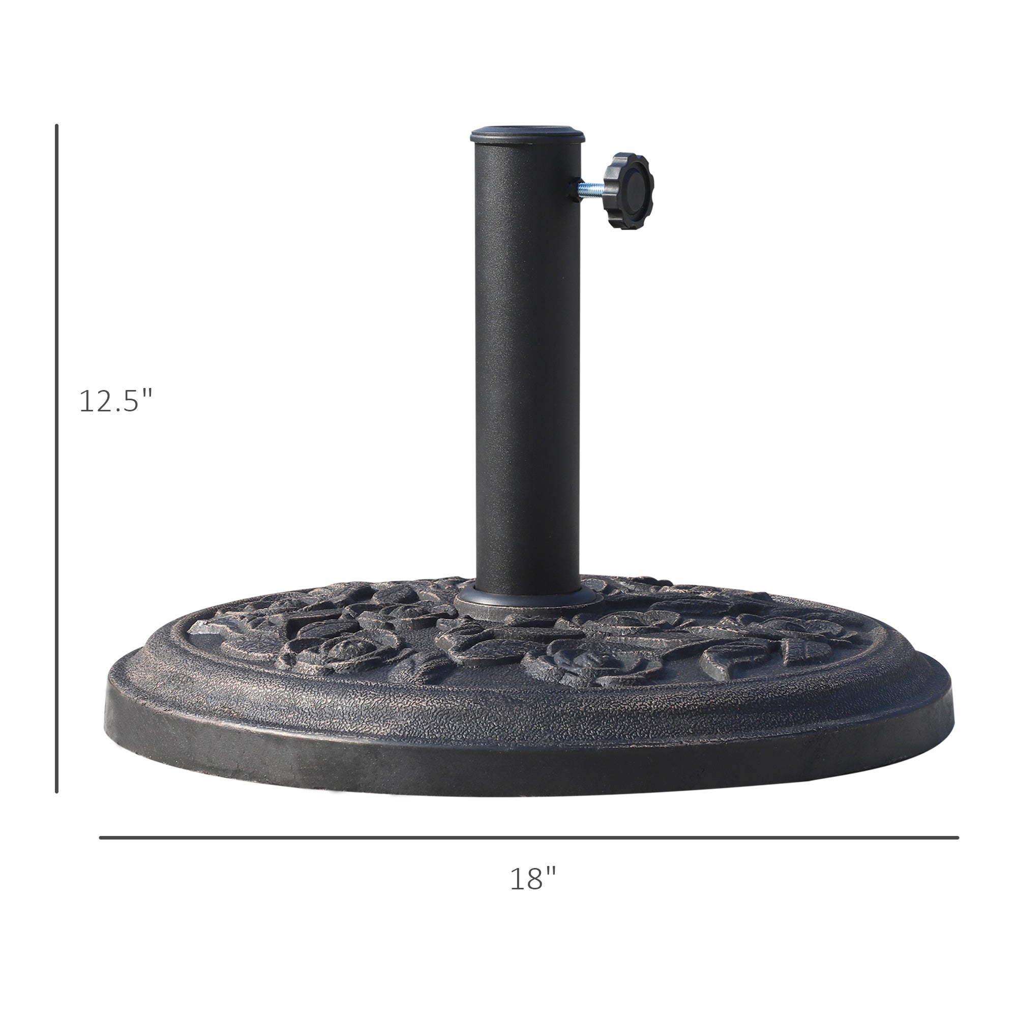 18” Round Patio Umbrella Base Outdoor Decorative Cast Stone Resin Parasol Stand Market Garden Umbrella Holder, Bronze Umbrella Bases   at Gallery Canada