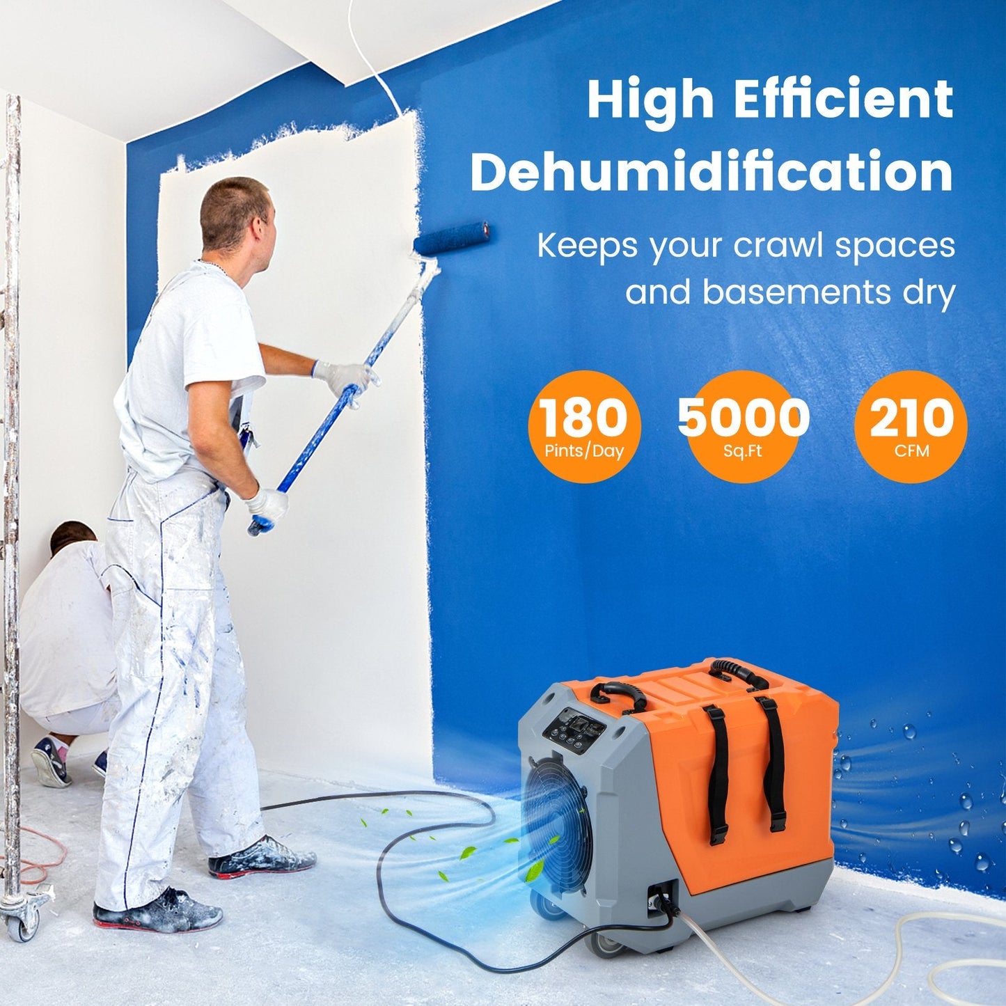 180 Pints/Day Commercial Dehumidifier with Pump and Drain Hose, Orange Dehumidifiers   at Gallery Canada