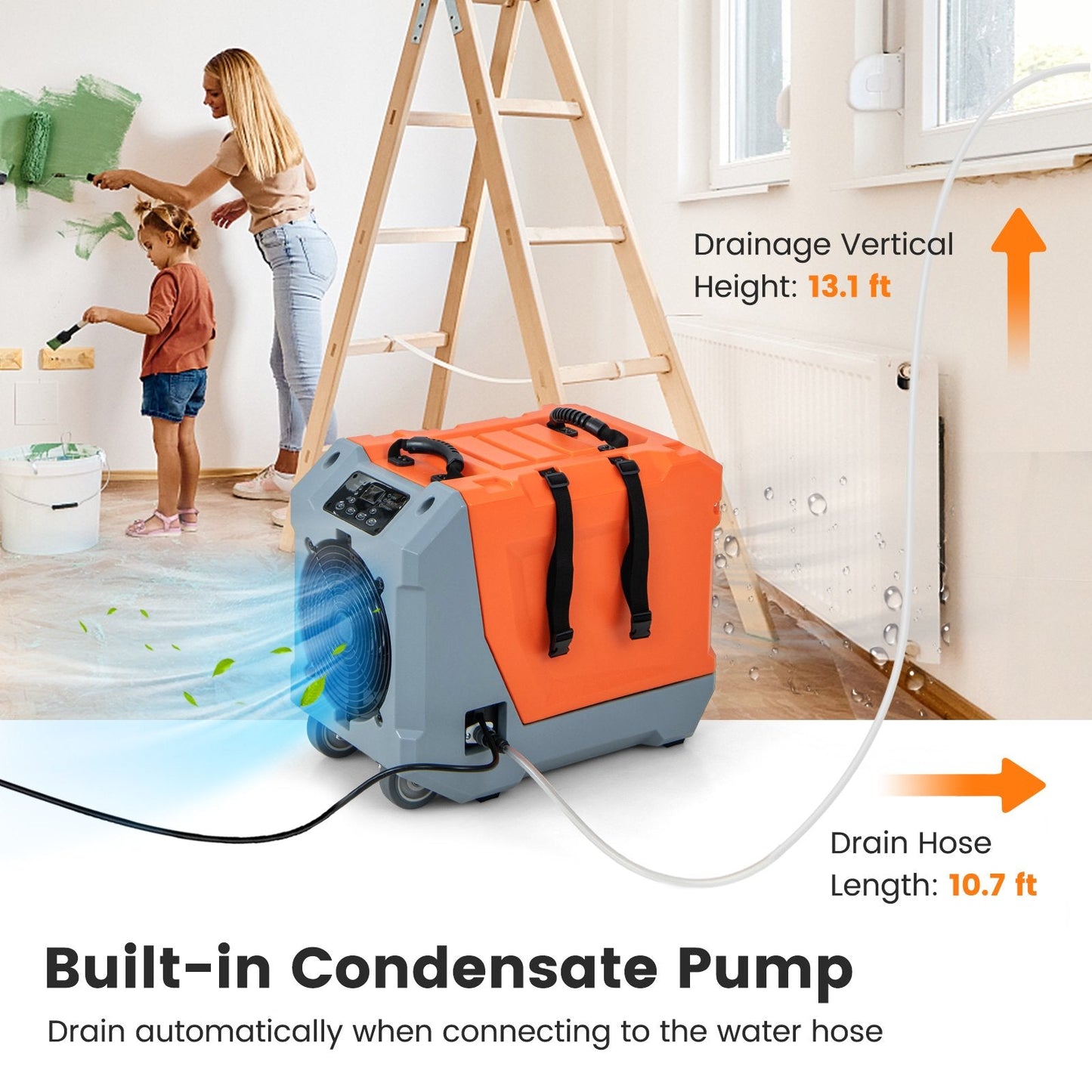 180 Pints/Day Commercial Dehumidifier with Pump and Drain Hose, Orange Dehumidifiers   at Gallery Canada