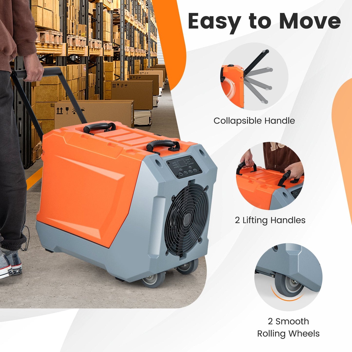 180 Pints/Day Commercial Dehumidifier with Pump and Drain Hose, Orange Dehumidifiers   at Gallery Canada