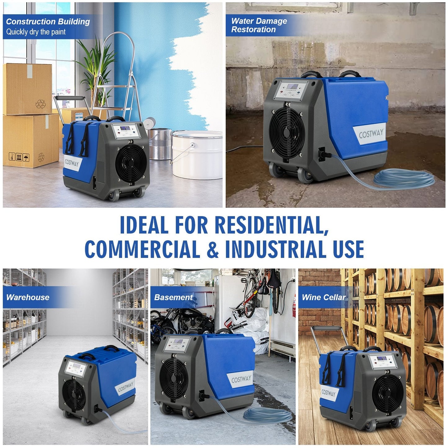 180 PPD Commercial Dehumidifier with Pump Drain Hose and Wheels, Blue Dehumidifiers   at Gallery Canada