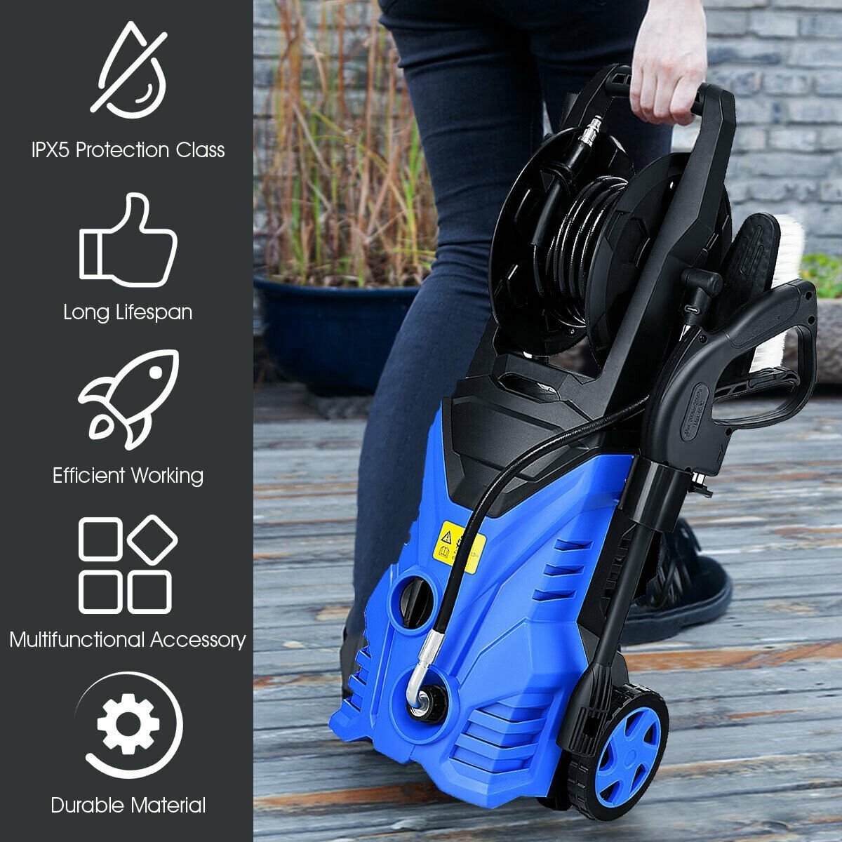 1800W 2030PSI Electric Pressure Washer Cleaner with Hose Reel, Blue Pressure Washers   at Gallery Canada