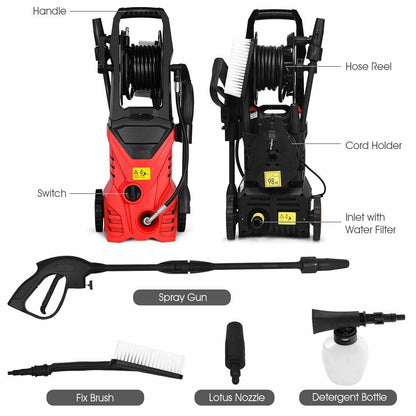 1800W 2030PSI Electric Pressure Washer Cleaner with Hose Reel, Red Pressure Washers   at Gallery Canada