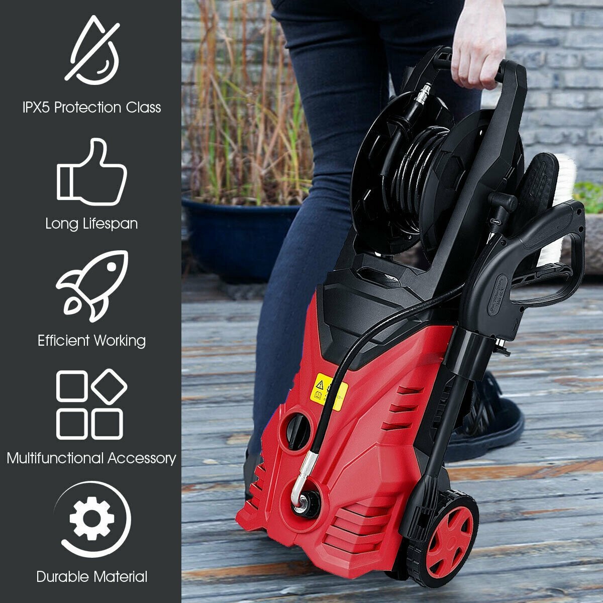 1800W 2030PSI Electric Pressure Washer Cleaner with Hose Reel, Red Pressure Washers   at Gallery Canada