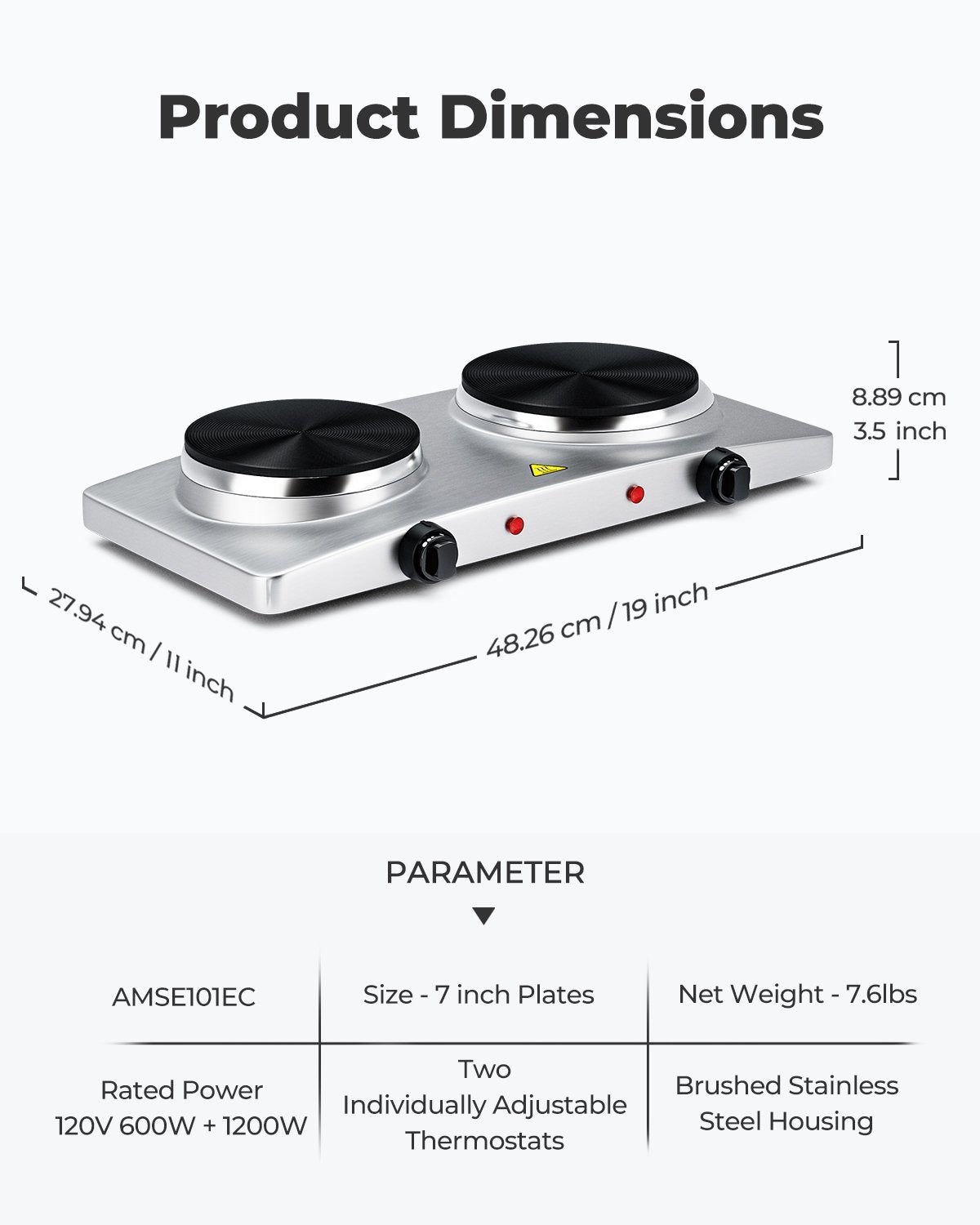 1800W Double Hot Plate Electric Countertop Burner, Silver Food Warmers & Burners   at Gallery Canada