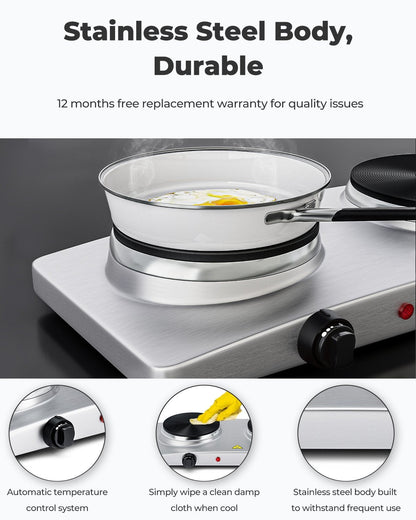 1800W Double Hot Plate Electric Countertop Burner, Silver Food Warmers & Burners   at Gallery Canada