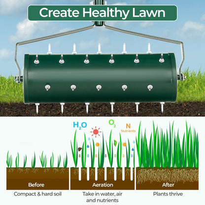 18/21 Inch Manual Lawn Aerator with Detachable Handle Filled with Sand or Stone-21 inches, Green Lawn Care Tools   at Gallery Canada