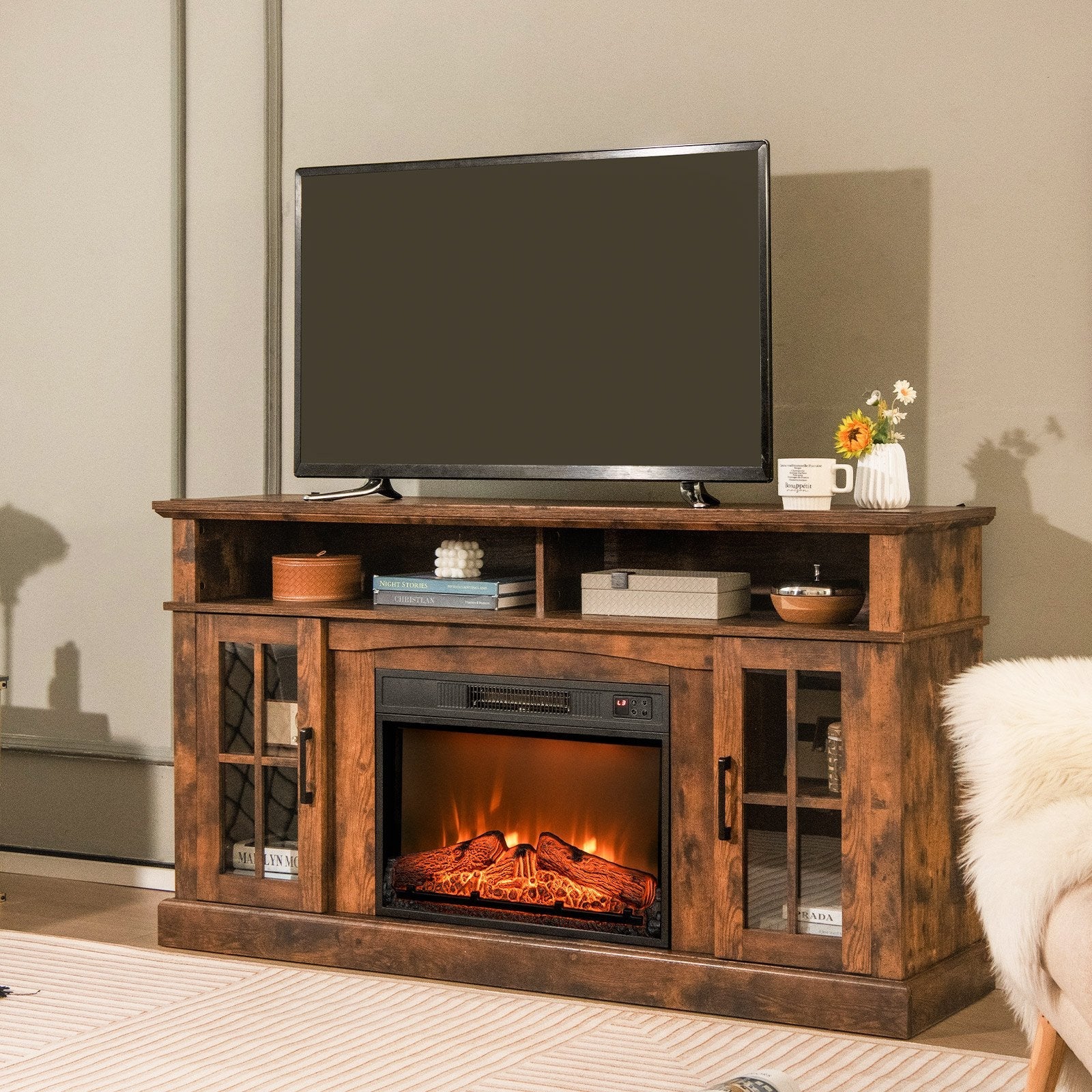 18/23 Inch Electric Fireplace Inserted with Adjustable LED Flame-23 inches, Black Fireplaces   at Gallery Canada