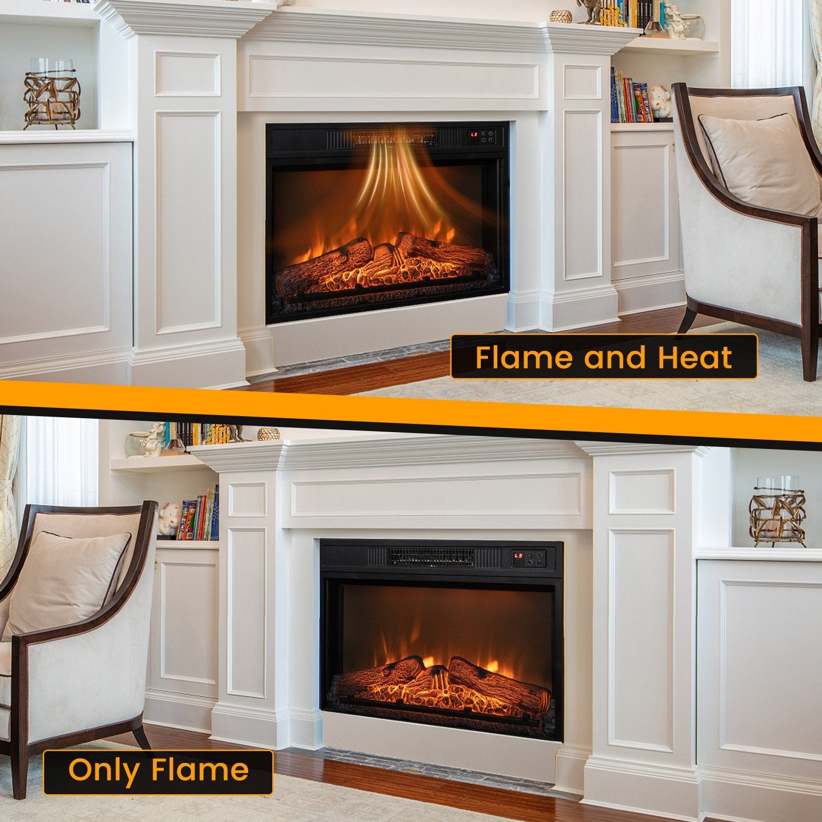 18/23 Inch Electric Fireplace Inserted with Adjustable LED Flame-23 inches, Black Fireplaces   at Gallery Canada