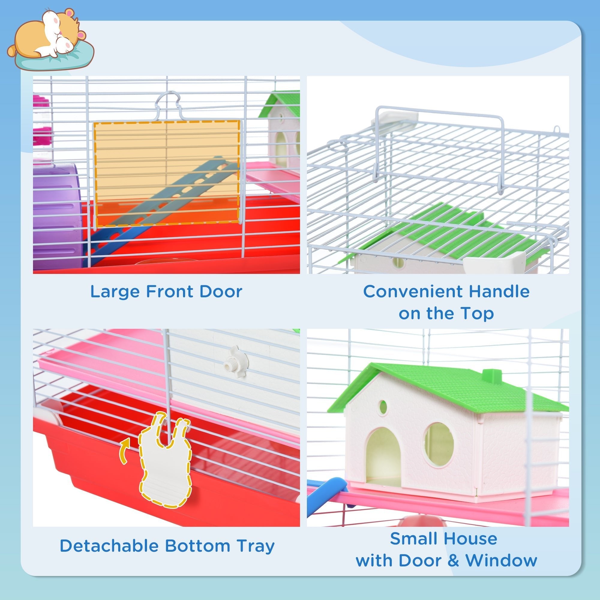 18.5'' Hamster Cage with Exercise Wheel and Water Bottle Dishes, Rat House and Habitats 2 Storey Design, Red Hamster Cages   at Gallery Canada