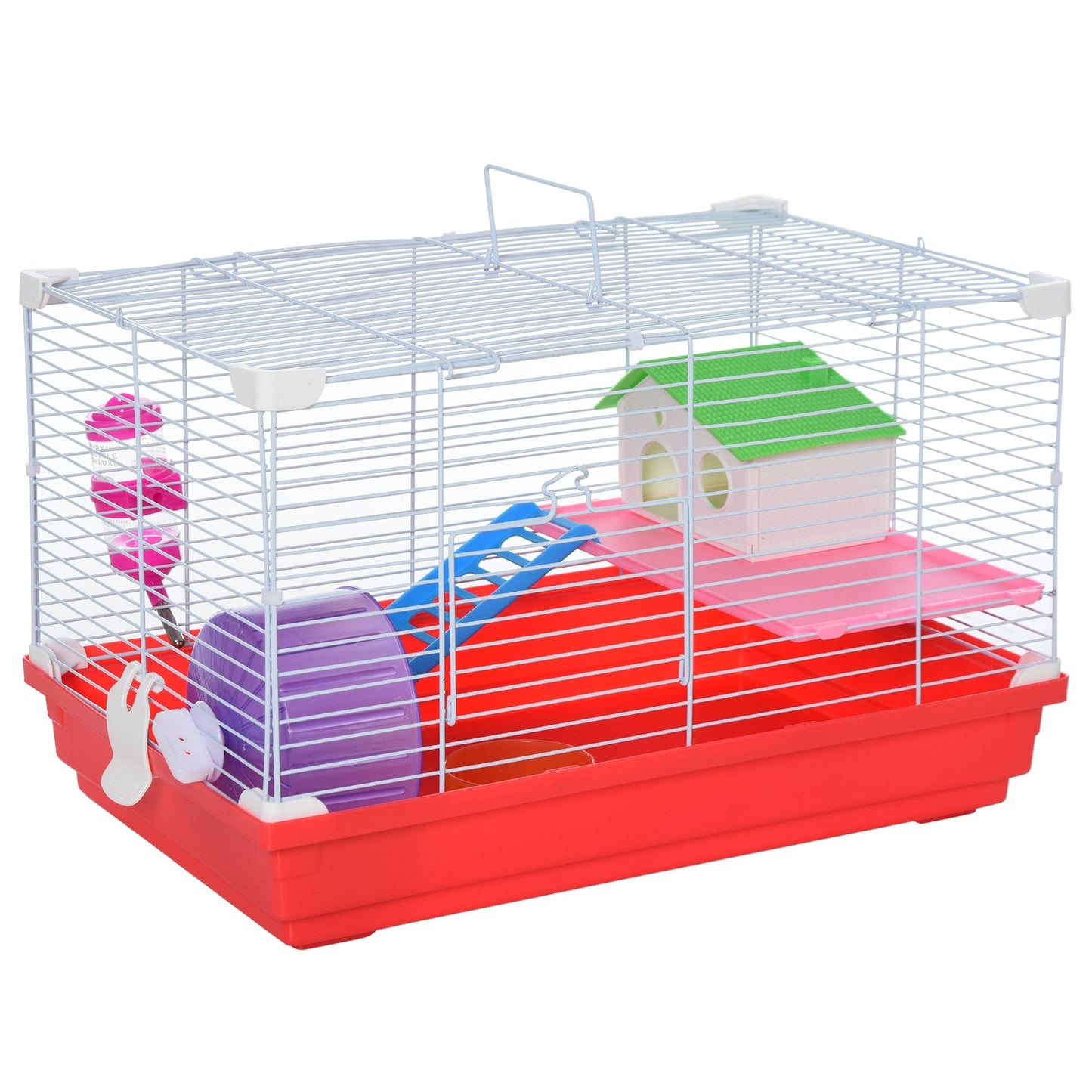 18.5'' Hamster Cage with Exercise Wheel and Water Bottle Dishes, Rat House and Habitats 2 Storey Design, Red Hamster Cages Red and White  at Gallery Canada