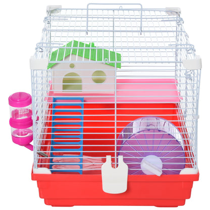 18.5'' Hamster Cage with Exercise Wheel and Water Bottle Dishes, Rat House and Habitats 2 Storey Design, Red - Gallery Canada