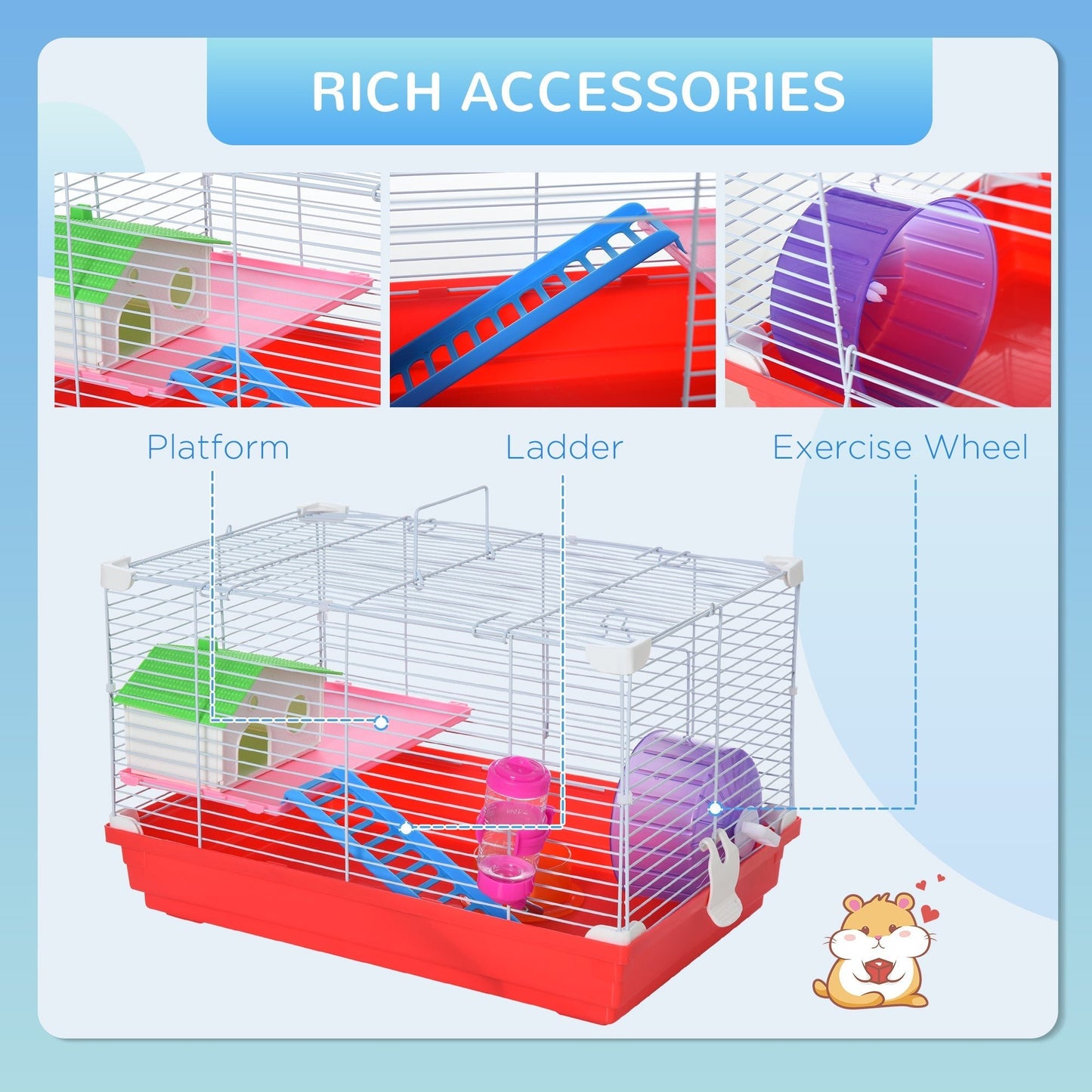 18.5'' Hamster Cage with Exercise Wheel and Water Bottle Dishes, Rat House and Habitats 2 Storey Design, Red - Gallery Canada