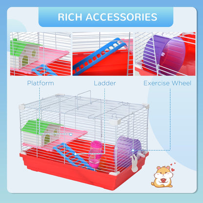 18.5'' Hamster Cage with Exercise Wheel and Water Bottle Dishes, Rat House and Habitats 2 Storey Design, Red Hamster Cages   at Gallery Canada