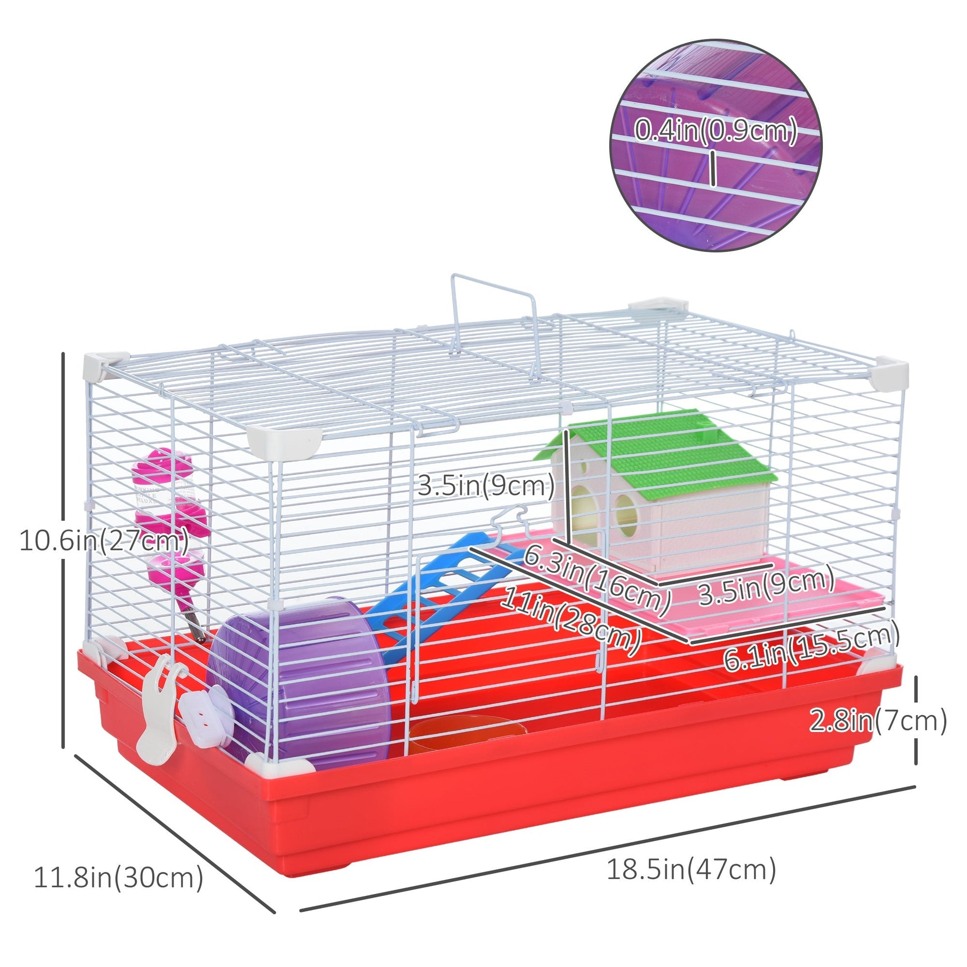 18.5'' Hamster Cage with Exercise Wheel and Water Bottle Dishes, Rat House and Habitats 2 Storey Design, Red Hamster Cages   at Gallery Canada