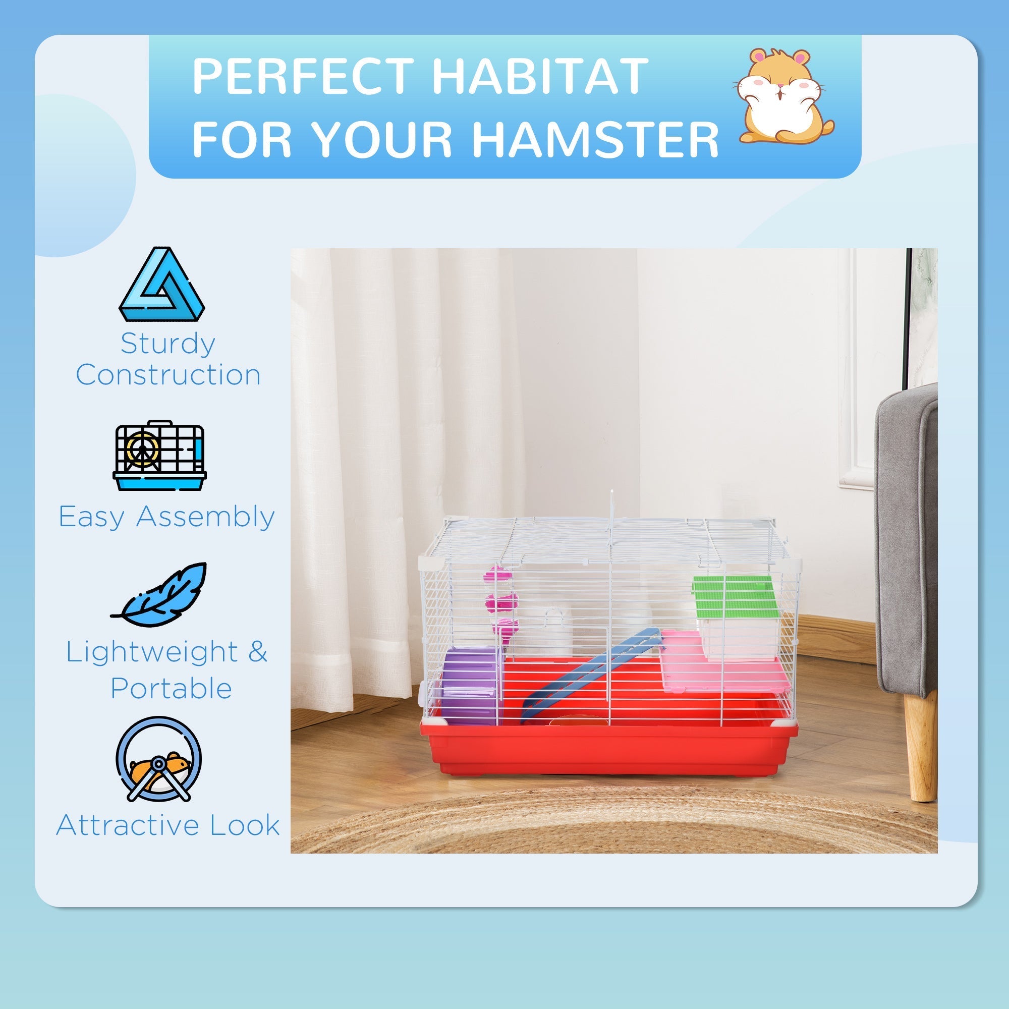 18.5'' Hamster Cage with Exercise Wheel and Water Bottle Dishes, Rat House and Habitats 2 Storey Design, Red Hamster Cages   at Gallery Canada