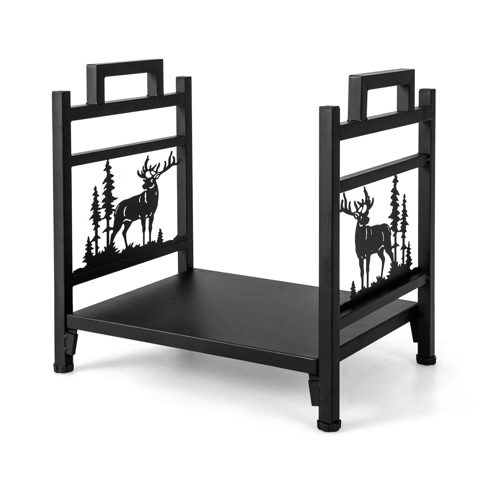 18.5 Inch Metal Firewood Rack with Dual Handles, Black Log Storage   at Gallery Canada