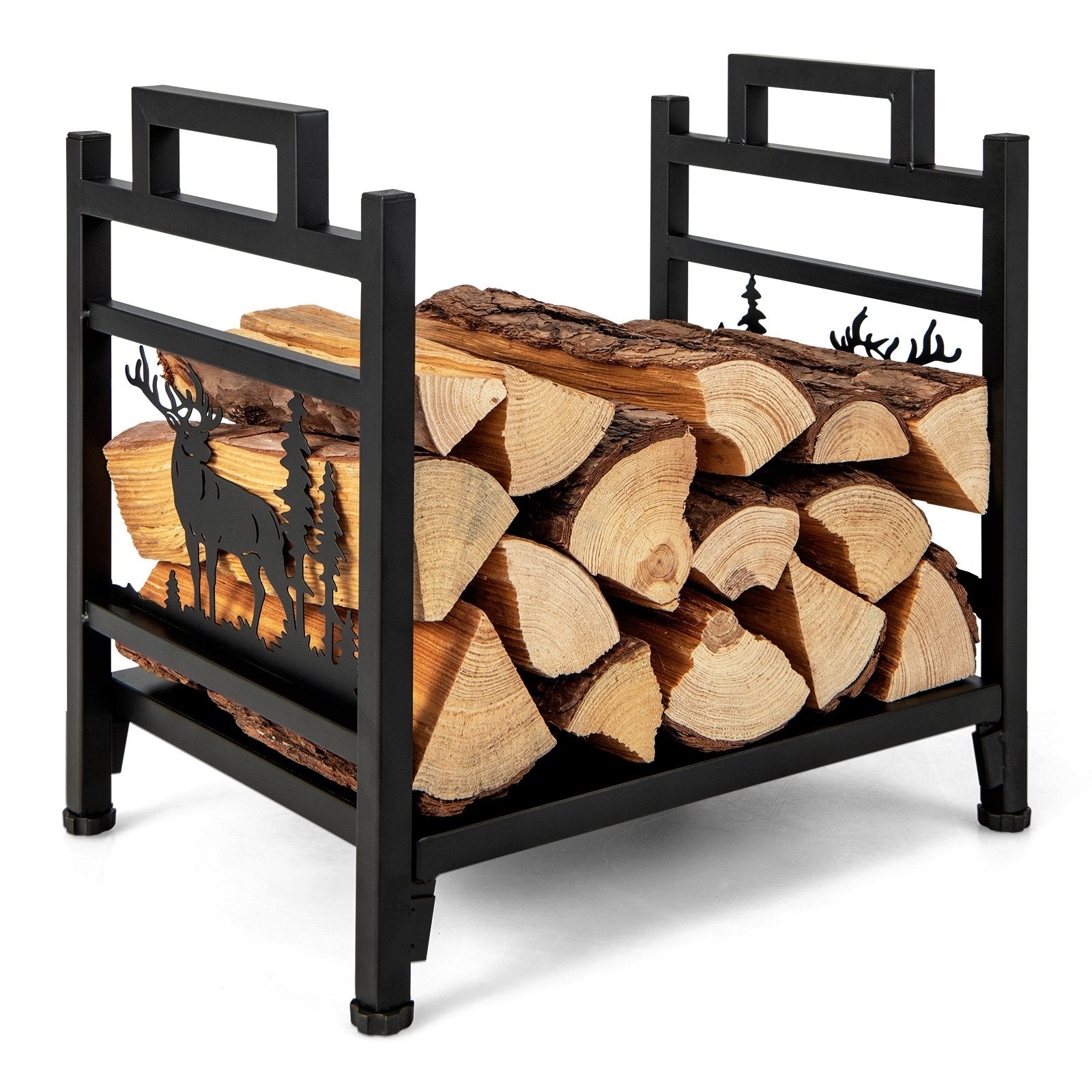 18.5 Inch Metal Firewood Rack with Dual Handles, Black Log Storage   at Gallery Canada