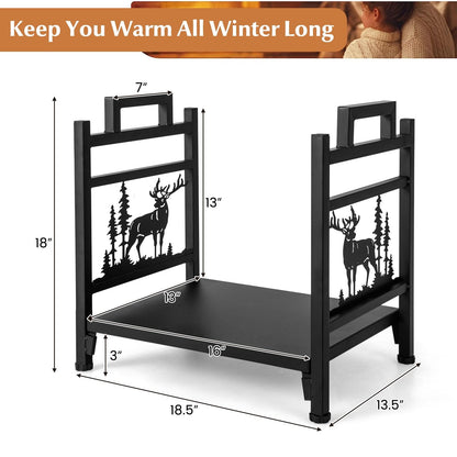 18.5 Inch Metal Firewood Rack with Dual Handles, Black Log Storage   at Gallery Canada