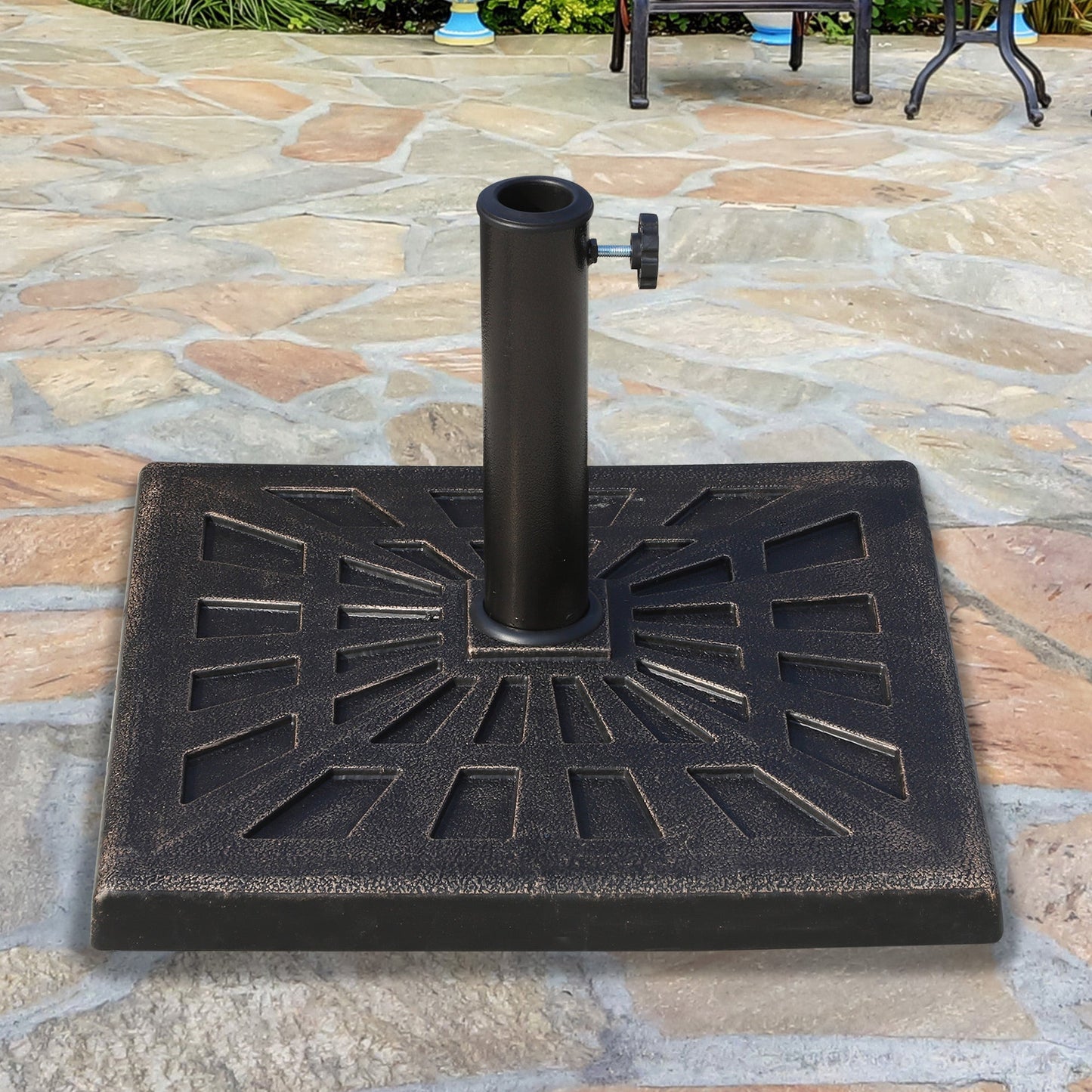 18.5" Square Patio Umbrella Base, Outdoor Resin Parasol Stand Market Umbrella Holder Deck - Bronze Umbrella Bases   at Gallery Canada