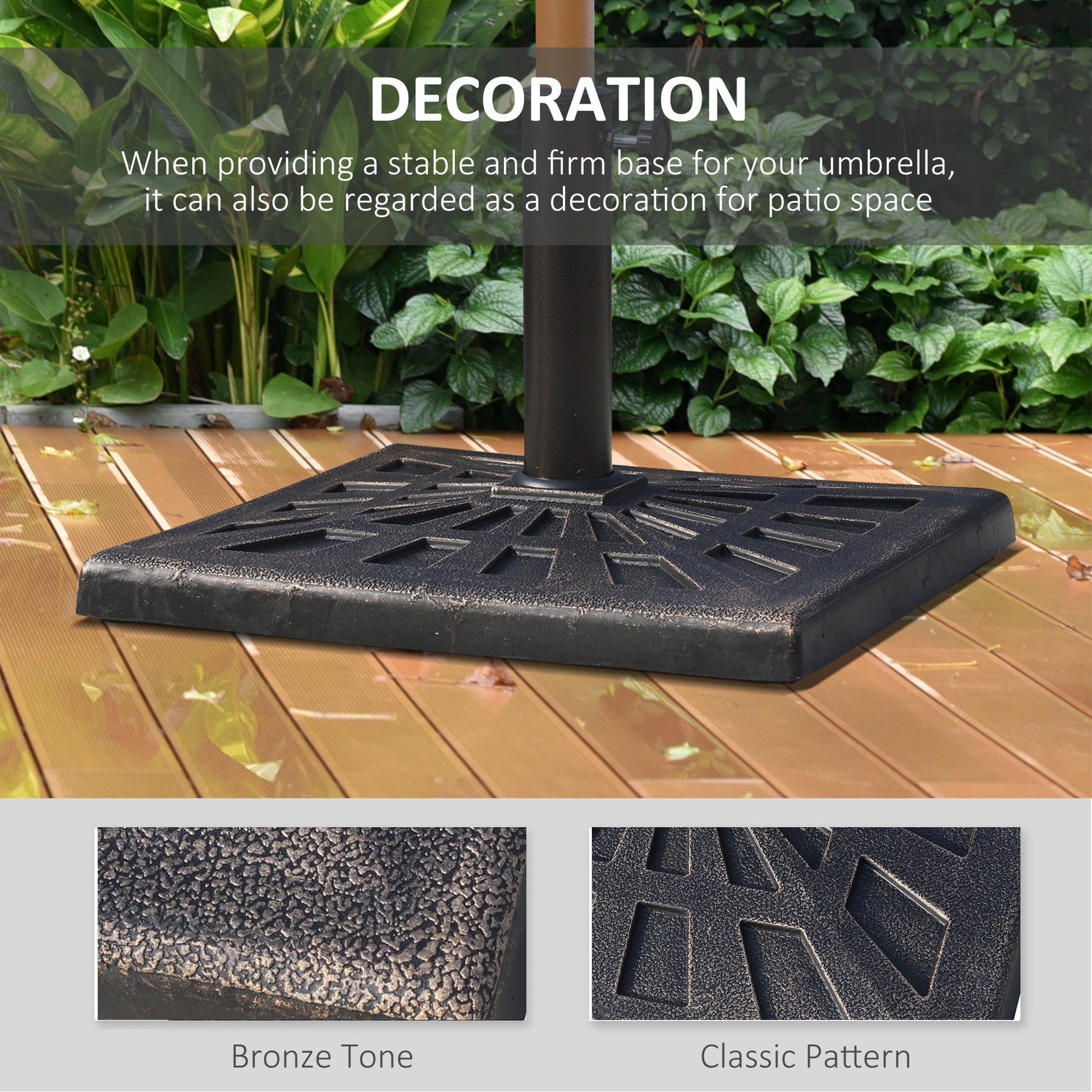 18.5" Square Patio Umbrella Base, Outdoor Resin Parasol Stand Market Umbrella Holder Deck - Bronze Umbrella Bases   at Gallery Canada