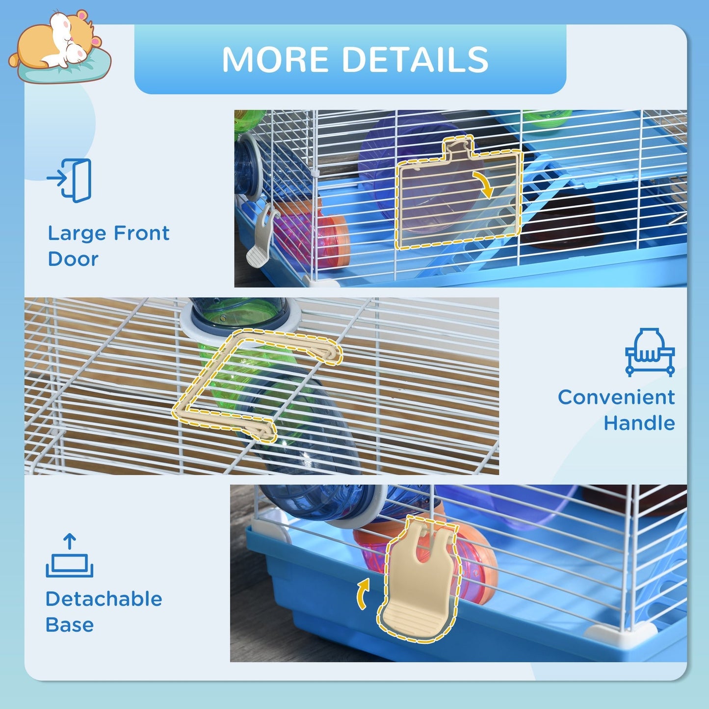 18"L Hamster Cage, Small Animal House, 2-Level Rat Gerbil Haven with Tunnel Tube System, Exercise Wheel, Water Bottle, Food Dish, Ramp, Blue Hamster Cages   at Gallery Canada