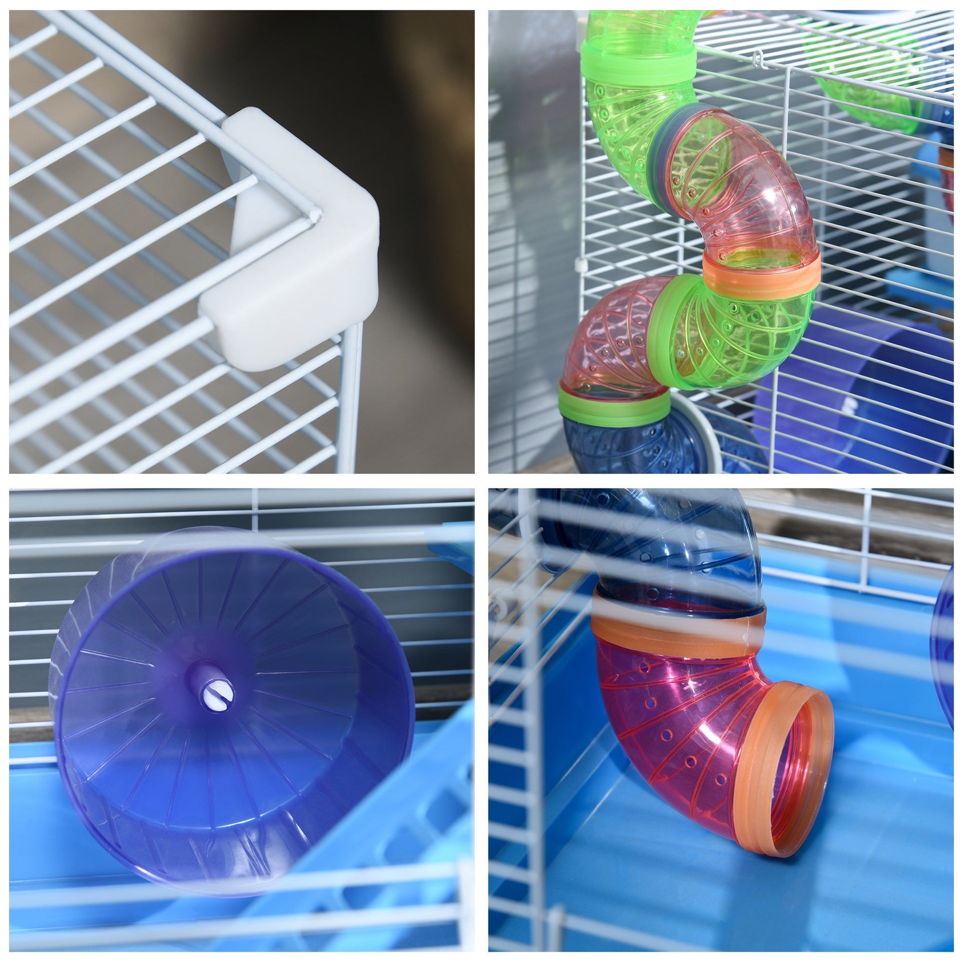 18"L Hamster Cage, Small Animal House, 2-Level Rat Gerbil Haven with Tunnel Tube System, Exercise Wheel, Water Bottle, Food Dish, Ramp, Blue Hamster Cages   at Gallery Canada