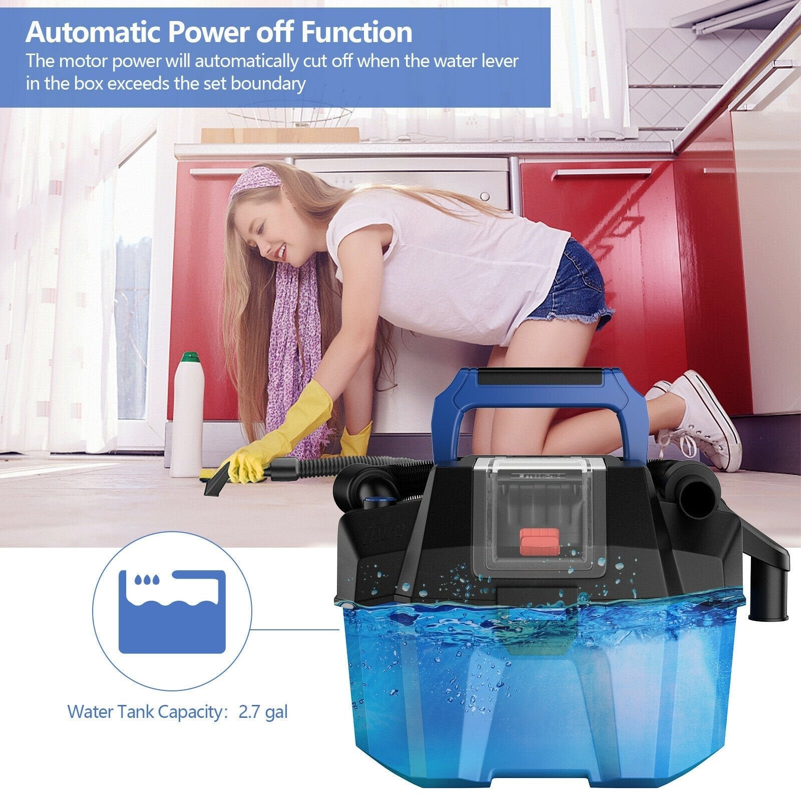 18V Wet Dry Vacuum 2.7 Gal 4 Peak HP Cordless Shop Vac 2.0 AH Battery, Blue Vacuums & Cleaners   at Gallery Canada