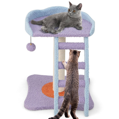 19 Inch Mohair Plush Cat Tree with Ladder and Jingling Ball, Purple Cat Trees Condos & Scratchers   at Gallery Canada