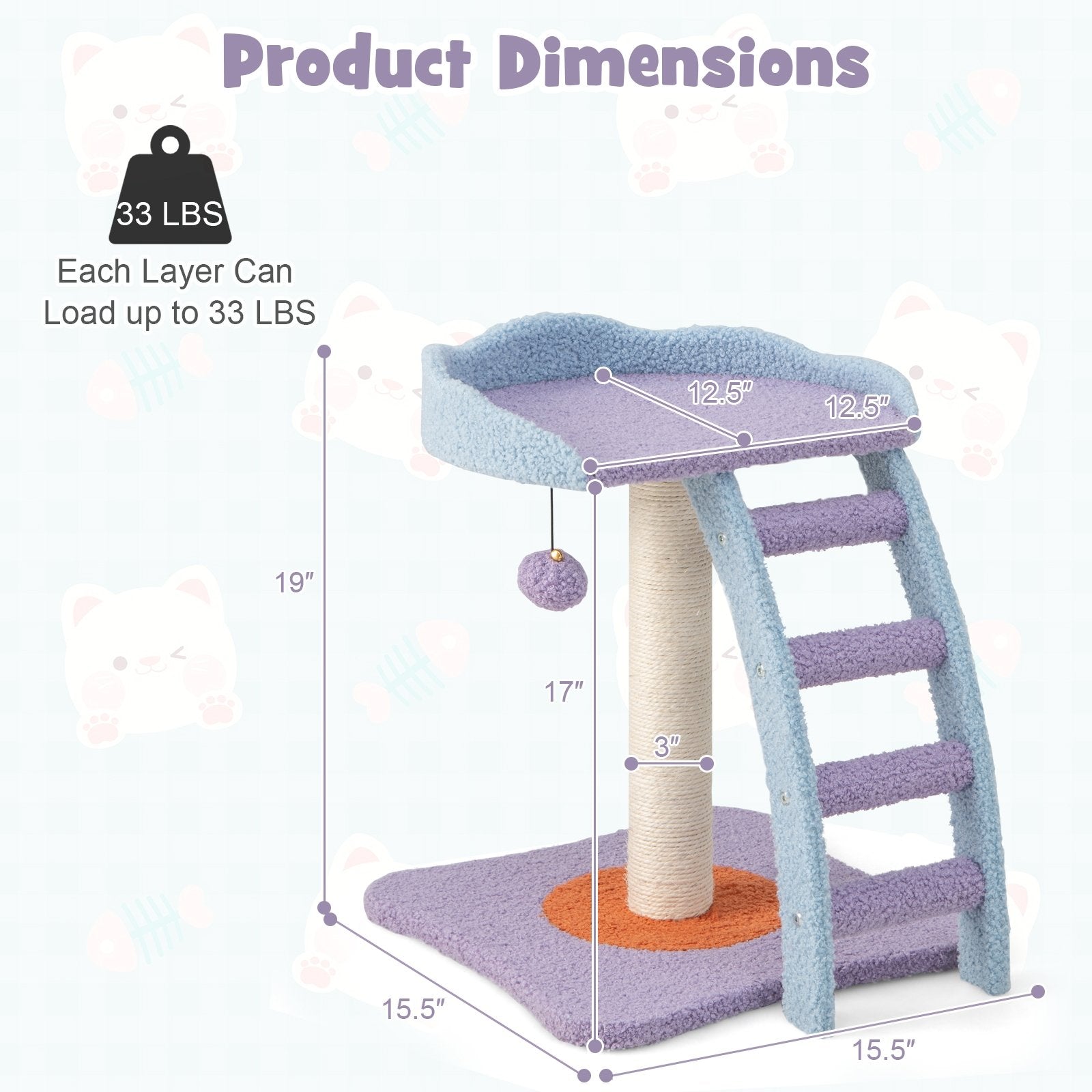 19 Inch Mohair Plush Cat Tree with Ladder and Jingling Ball, Purple Cat Trees Condos & Scratchers   at Gallery Canada