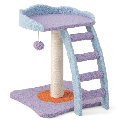 19 Inch Mohair Plush Cat Tree with Ladder and Jingling Ball, Purple Cat Trees Condos & Scratchers   at Gallery Canada