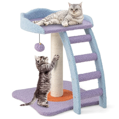 19 Inch Mohair Plush Cat Tree with Ladder and Jingling Ball, Purple Cat Trees Condos & Scratchers   at Gallery Canada