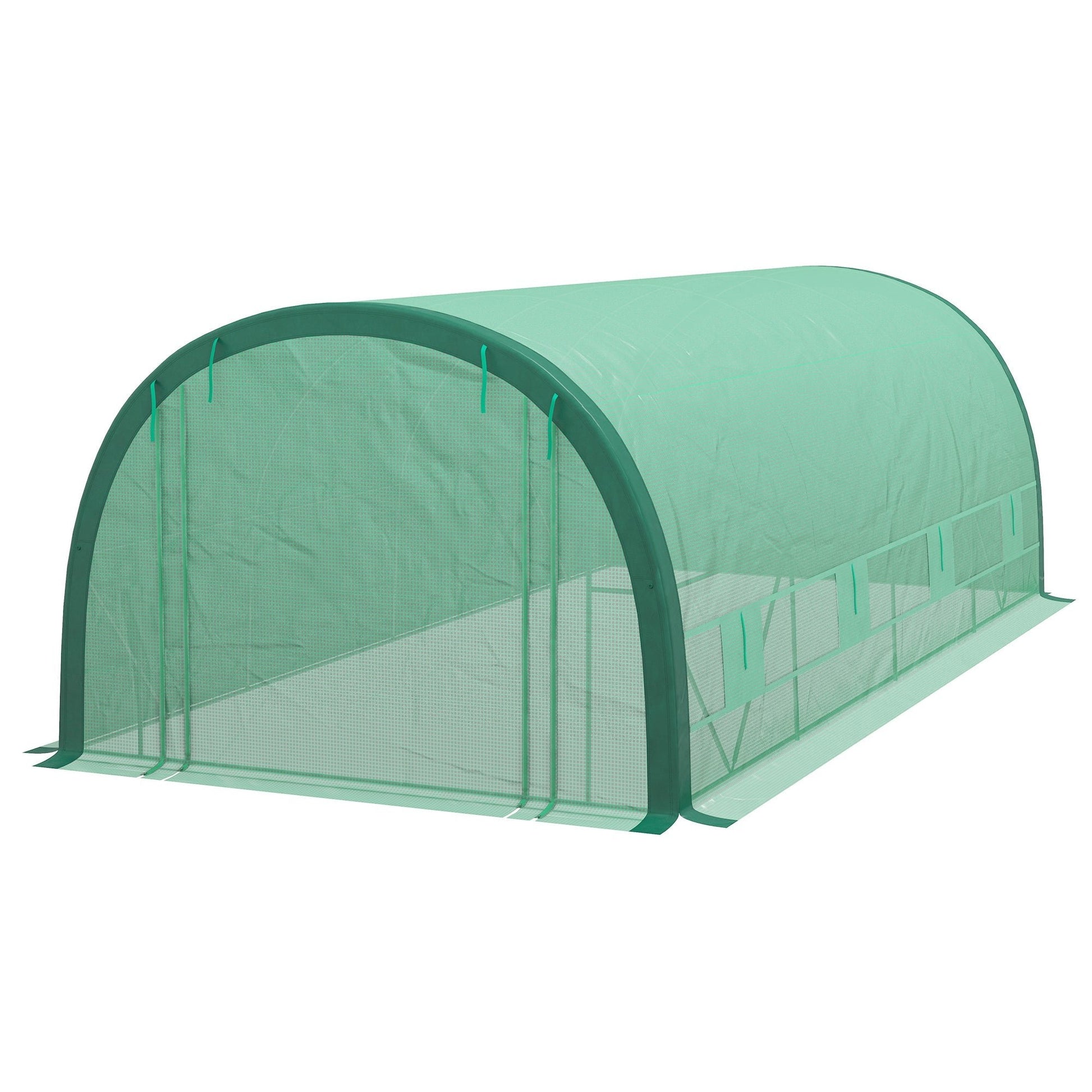 19.5' x 10' x 6.5' Upgraded Tunnel Greenhouse Green House with Mesh Door and Windows, 15 Plant Labels and Gloves, Green Tunnel Greenhouses Green  at Gallery Canada