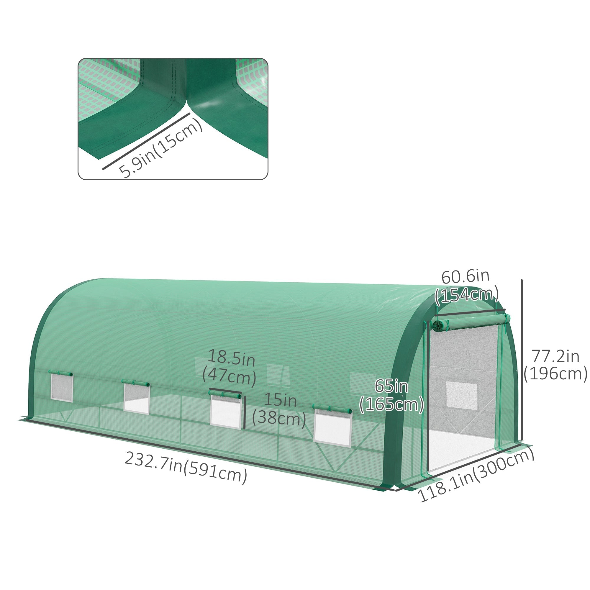 19.5' x 10' x 6.5' Upgraded Tunnel Greenhouse Green House with Mesh Door and Windows, 15 Plant Labels and Gloves, Green Tunnel Greenhouses   at Gallery Canada