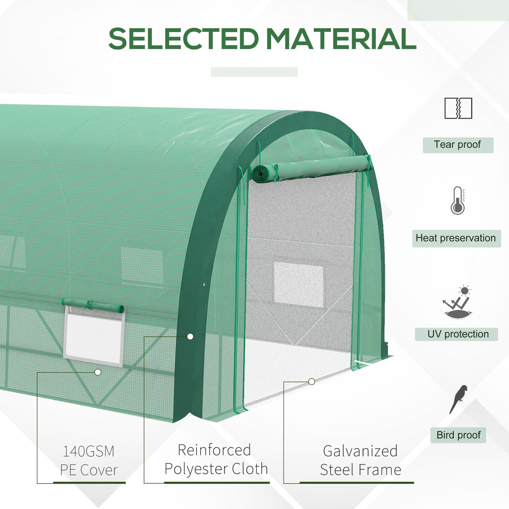 19.5' x 10' x 6.5' Upgraded Tunnel Greenhouse Green House with Mesh Door and Windows, 15 Plant Labels and Gloves, Green Tunnel Greenhouses   at Gallery Canada