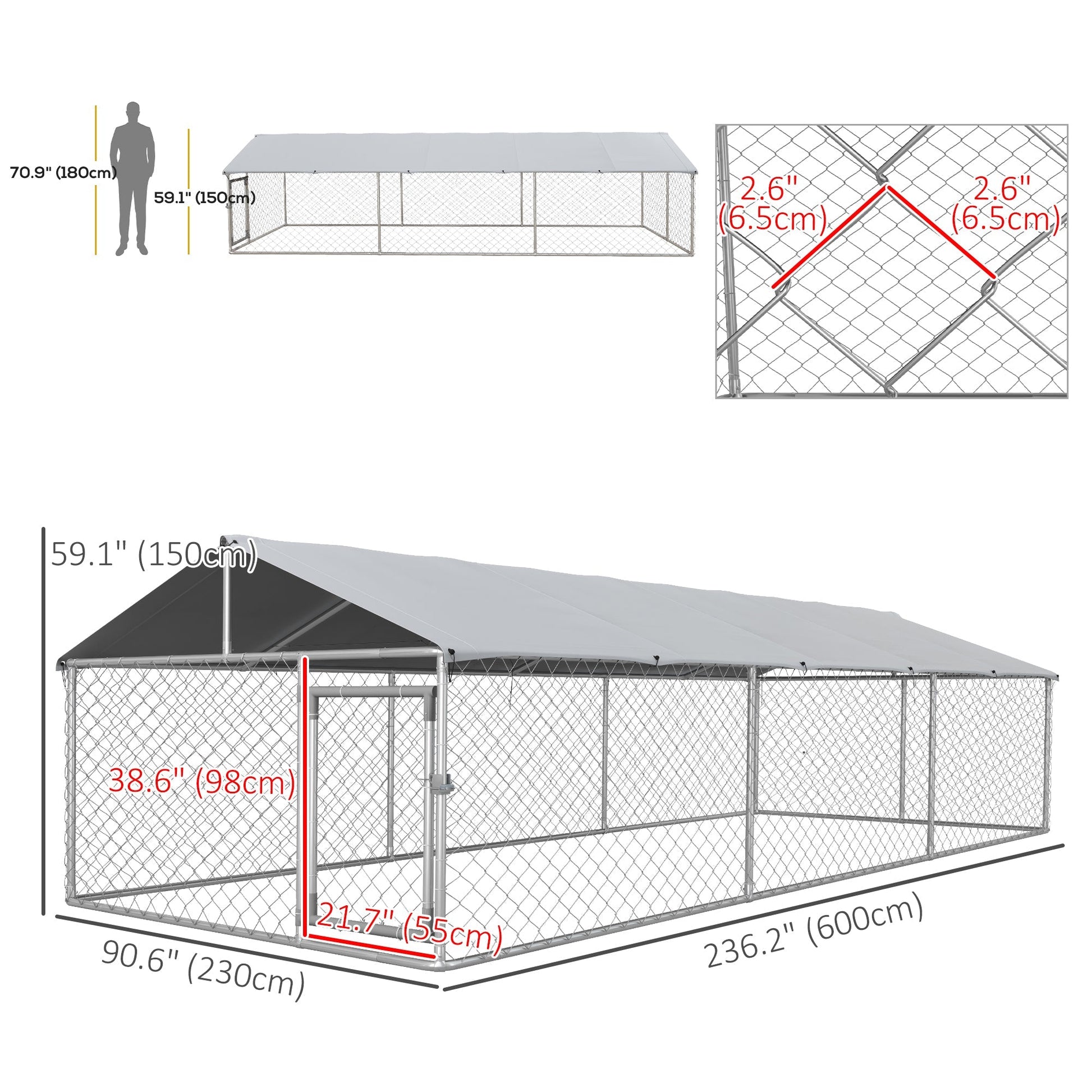 19.7' x 7.5' x 4.9' Outdoor Dog Kennel Dog Run with Waterproof, UV Resistant Cover for Medium Large Sized Dogs, Silver Houses, Kennels & Pens   at Gallery Canada