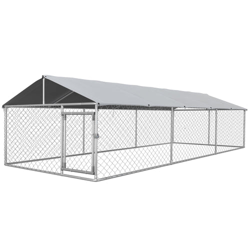 19.7' x 7.5' x 4.9' Outdoor Dog Kennel Dog Run with Waterproof, UV Resistant Cover for Medium Large Sized Dogs, Silver