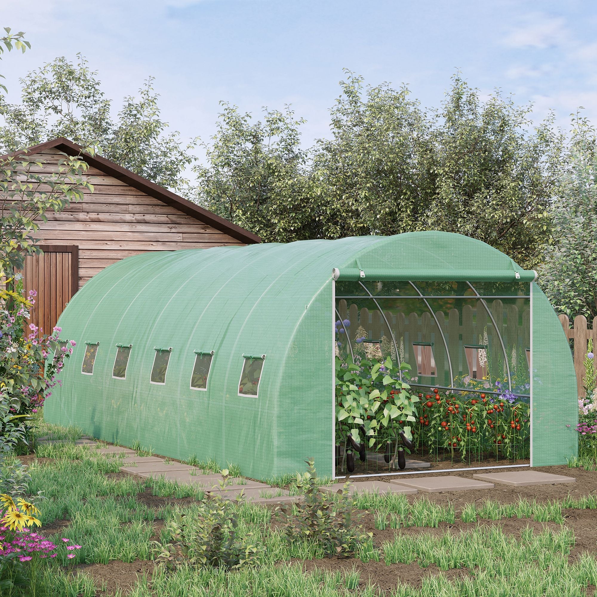 19.7' x 9.8' x 6.6' Large Walk-in Greenhouse Garden Plant Seed Growing Tent Tunnel Shed with Windows and Door Green Walk In Greenhouses   at Gallery Canada