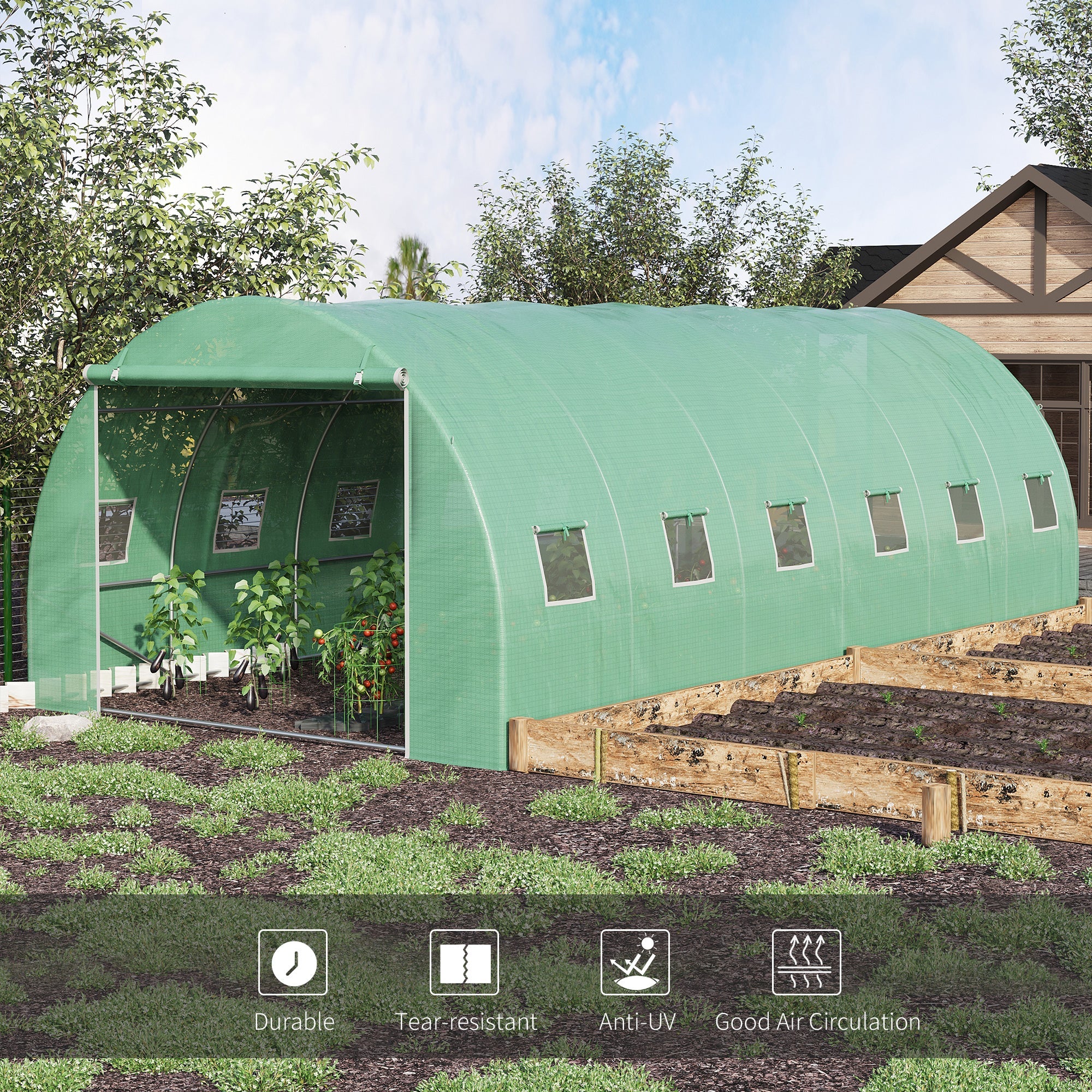 19.7' x 9.8' x 6.6' Large Walk-in Greenhouse Garden Plant Seed Growing Tent Tunnel Shed with Windows and Door Green Walk In Greenhouses   at Gallery Canada