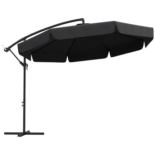 1FT Cantilever Patio Umbrella Offset Parasol with Cross Base and 8 Ribs for Garden, Black