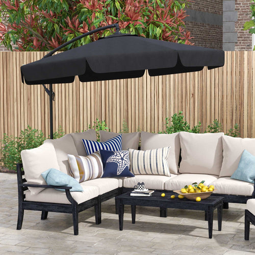 1FT Cantilever Patio Umbrella Offset Parasol with Cross Base and 8 Ribs for Garden, Black